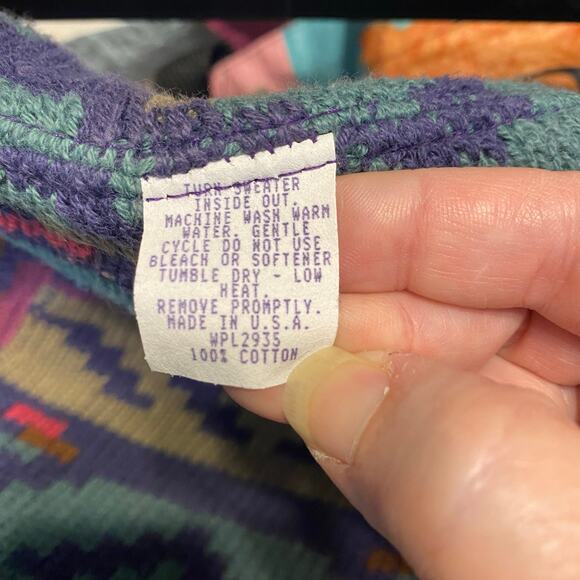 Vintage ALPS Southwestern Cotton Cardigan Sweater XL USA Aztec Knit Boho purple - Picture 7 of 8